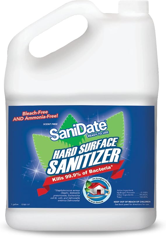 SaniDate Hard Surface Sanitizer - 1 Gallon (Case of 4) - Ready to Use Refill - EPA Registered - No Mixing - No Rinse - Food Contact Surface - Green Cleaning