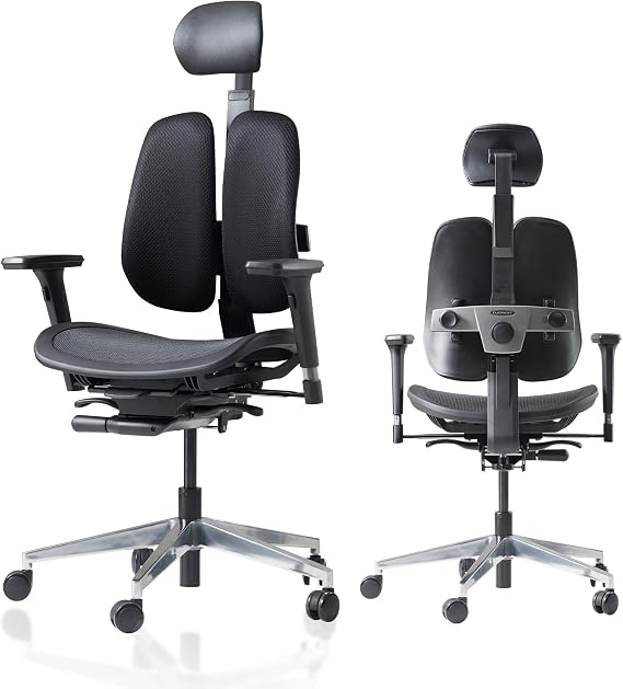 Dual-Backrests Alpha - Ergonomic Office Chair, Breathable Mesh Office Chair, Synchronized Tension Tilt, Posture and Pressure Distribution, Fully Adjustable Headrest and Armrest (Black)