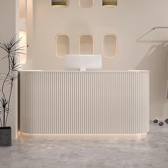 Beauty Salon Reception Desk, 80 inch Striped Decorative Reception Desk Retail Counter Reception Counter Commercial Retail Counter for Office Reception Salon, Ships in One Piece, Customized Logo
