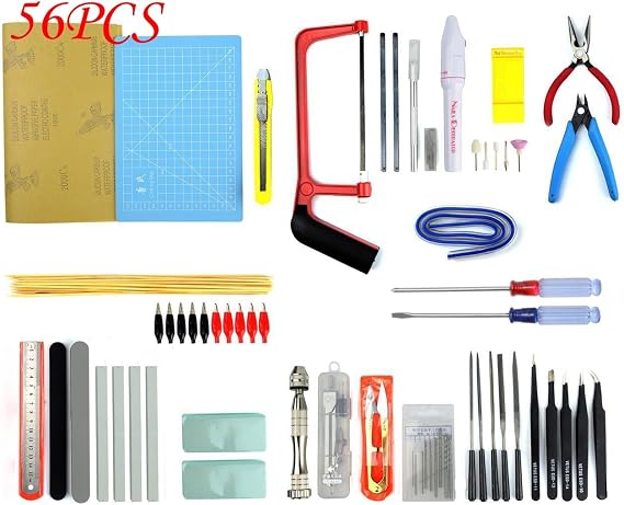 Professional 56 PCS Model Tools Kit Modeler Basic Tools Craft Set Hobby Building Tools Kit for Gundam Car Model Building Repairing and Fixing(H)