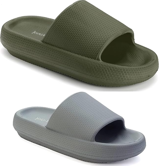 Joomra Unisex Pillow Slippers Shower Slides House Shoes Amy Green And Grey 9-10 Women/7.5-8.5 Men 40-41