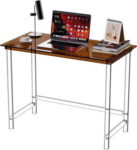 Clear Acrylic Desk, Study Laptop Computer Desk Writing Table Console Table for Bedroom Home Office Desk (Dark Brown, 39.319.6"29.5)