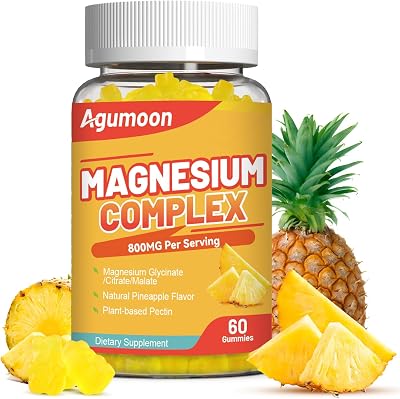 Magnesium Complex Gummies 800mg with Zinc & Vitamins B6, B12, C, D3, 60 Pineapple Gummies, High Absorption Glycinate, Citrate, Malate, Non-GMO, Gluten-Free