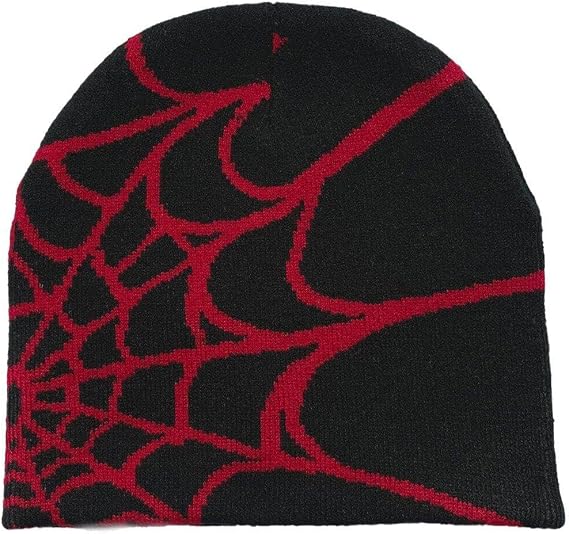 Spider Web Beanie Hat Wool Knitted Hat Y2k Street Beanie for Men Women Winter Warm Beanie Fashion Hip Hop Skull Cap