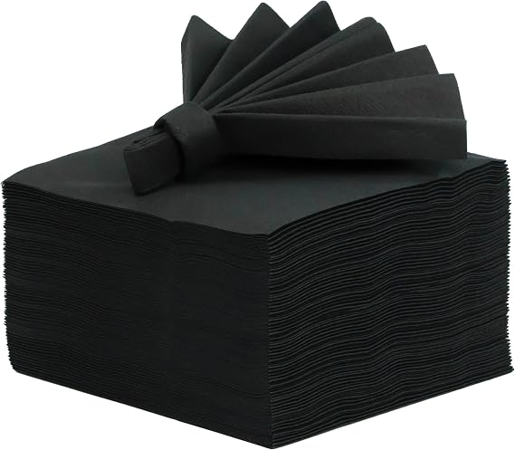 Airlaid Peçete 40x40 cm (Açık Ölçü) – 20x20 cm Katlı, 50’li Paket, Kumaş Dokulu, Hijyenik, Premium Sofra Peçetesi (Siyah)
