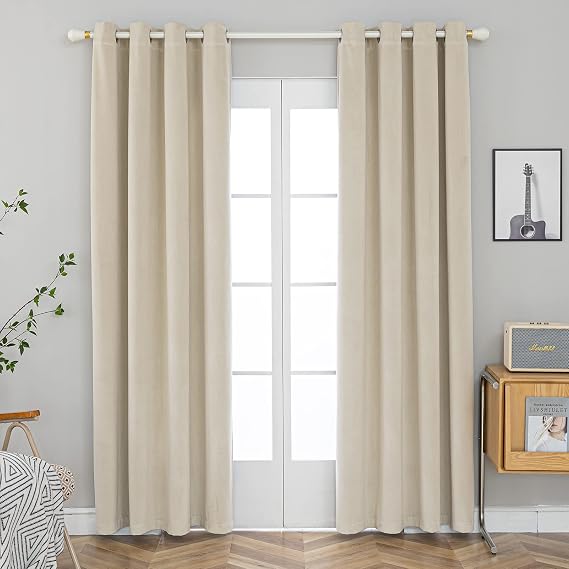 PLEASANT BOULEVARD Velvet Curtains [2 Panels] Heavy Blackout Window Drapes with Grommet, Thermal Insulated Darkening Curtains for Living Room, Bedroom, Home Decor (52" W x 63" L, New Beige)