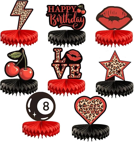 Table Decorations for Birthdays, 8 Piece Birthday Decor & Honeycomb Decor, Table Decor in Black and Gold for Him and Her