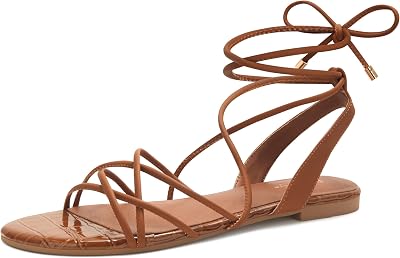 PARTY Womens Strappy Sandals Gladiator Lace Up Flats Summer Wrap Open Toe Tie Up Shoes