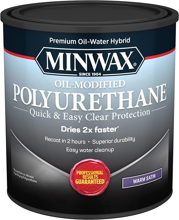 Minwax Water Based Oil-Modified Polyurethane, Warm Satin, Clear, 1 Quart