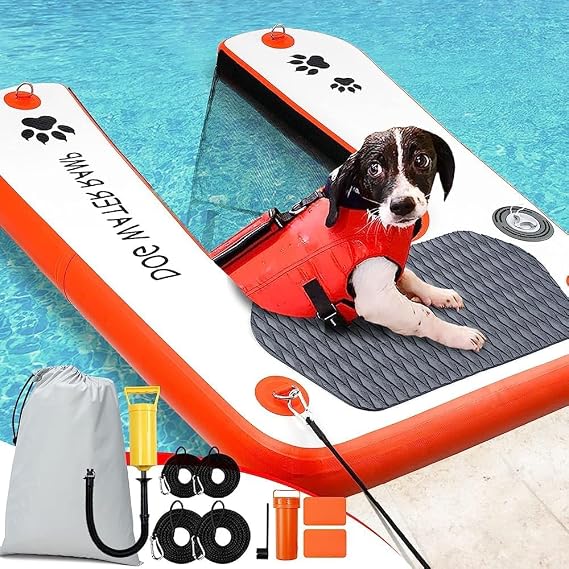 Inflatable Dog Boat&Pool Ramp,Extra Wider Floating Dog Pup Plank Ladder for Pool,Dock&Boat,Non-Slip Dog Water Ramp for Swimming With