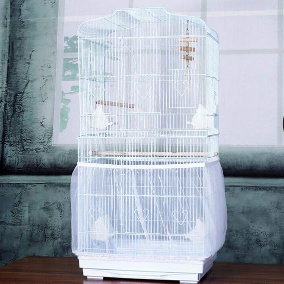 JUTTA Bird Cage Seed Catcher Parrot Cage Mesh Skirt Universal Birdcage Cover Birdseed Nylon Net Guard extra large (Not Include Birdcage) (White)