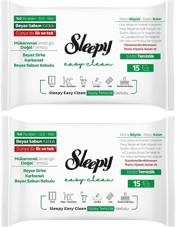 Sleepy Easy Clean Yüzey Temizlik Havlusu&Mendili Seyahat Boy 2x15 (30 Yaprak)