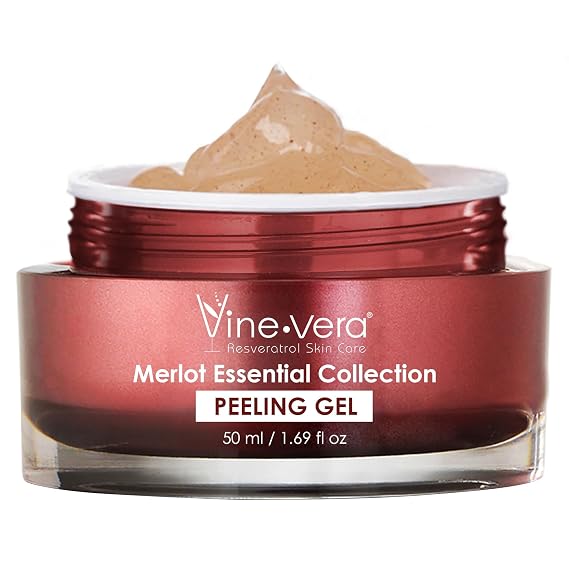 Vine Vera Resveratrol Merlot Face Peeling Gel - with Walnut - 1.69 Fl Oz | Merlot Collection - Anti-Aging Facial Peel - Exfoliates Gently - Removes Buildup - Suits Sensitive Skin - Smooths & Cleanses