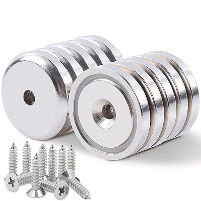 MAGXCENE Neodymium Disc Magnets with Holes, Stainless Screws for Kitchen Hanging, Tool Storage and Wall, 0.63 x 0.2 Inch, Pack of 10