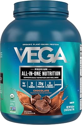 Vega All in One Nutrition Organic - 20g Plant-Based Pea Protein, Chocolate, 42 Servings, Vitamins A & C, Probiotics, Greens, Vegan, Keto, Gluten Free, 61.8oz Packaging May Vary Pack of 6