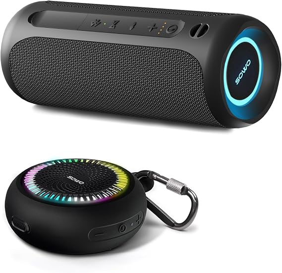 SOWO Bluetooth Shower Speaker Waterproof | Small Portable Bluetooth Speaker Wireless with Clip | Powerful Bass and Louder Volume | Colorful Lights and Lightweight | with TWS Pairing