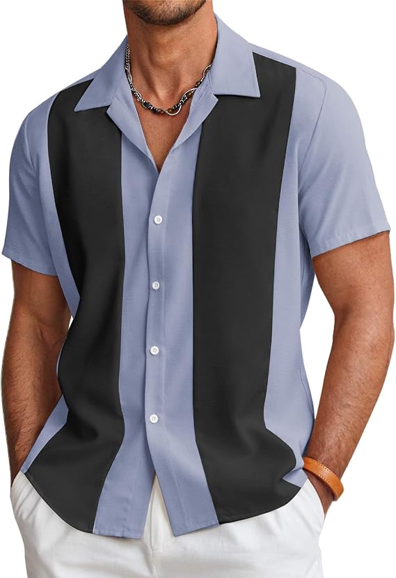 COOFANDY Men's Vintage Bowling Shirt Short Sleeve Button Down Summer Cuba Beach Shirts