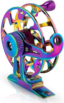 Alwonder Ice Fishing Reel Dazzling Color, CNC-Machined Aluminum Ultra-Lightweight and Durable Inline Ice Fishing Reel, Smooth Right Hand Ice Reels Fishing Gear