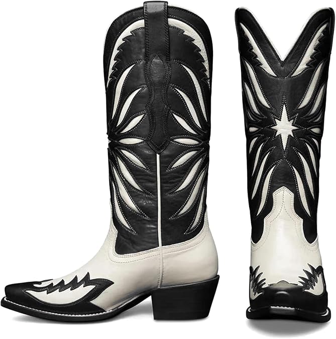 KISTANIA Cowboy Boots for Women Mid Calf Knee High Western Cowgirl Boots Pointed Toe