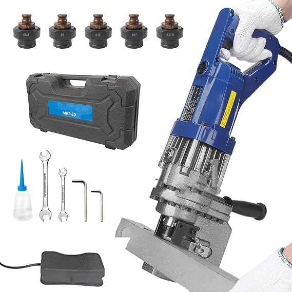 Electric Hydraulic Hole Puncher, 1500W Hand-held Metal Hole Digger Punching Machine, Accurate Positioning, Channel Steel/Angle Steel Punching Machi, for 3-8MM Steel Iron Copper Aluminum Plate Angle