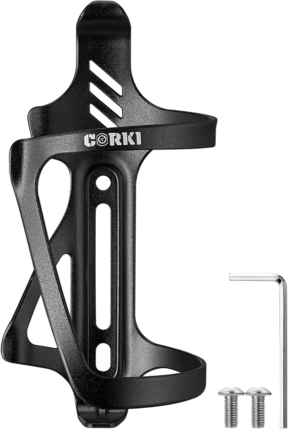 Corki Cycles Left Side Load Water Bottle Cage, Side Entry Bike Water Bottle Holder for Road & Mountain Bikes - 1 Pack - Black-Aluminum Alloy