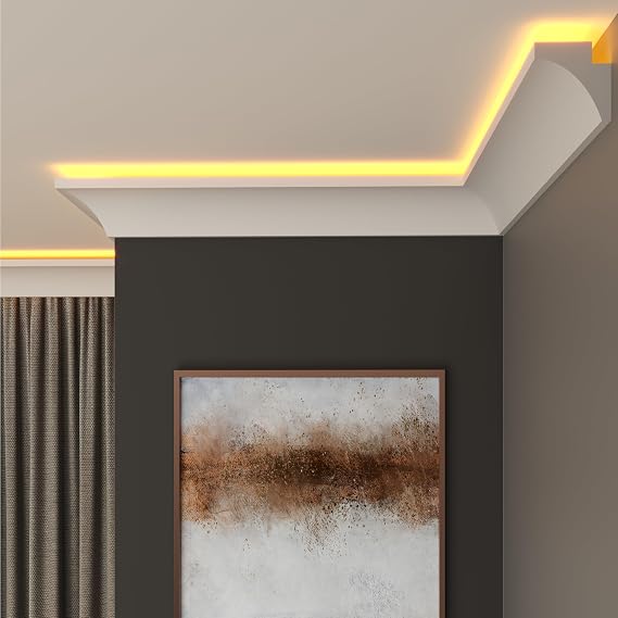 LED Coving for Ceilings - White XPS Cornice Moulding, Lightweight Paintable Ceiling Trim, Decorative Cornice for Indirect LED Lighting, Easy DIY Installation (CLZ29, 2m (1 Length))