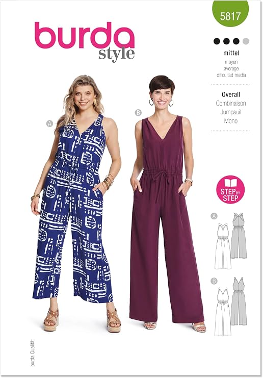 Burda Style X05817BURDA Misses' Jumpsuit Overalls Sewing Pattern Packet, Design Code B5817, Sizes 10-22 (36-48)