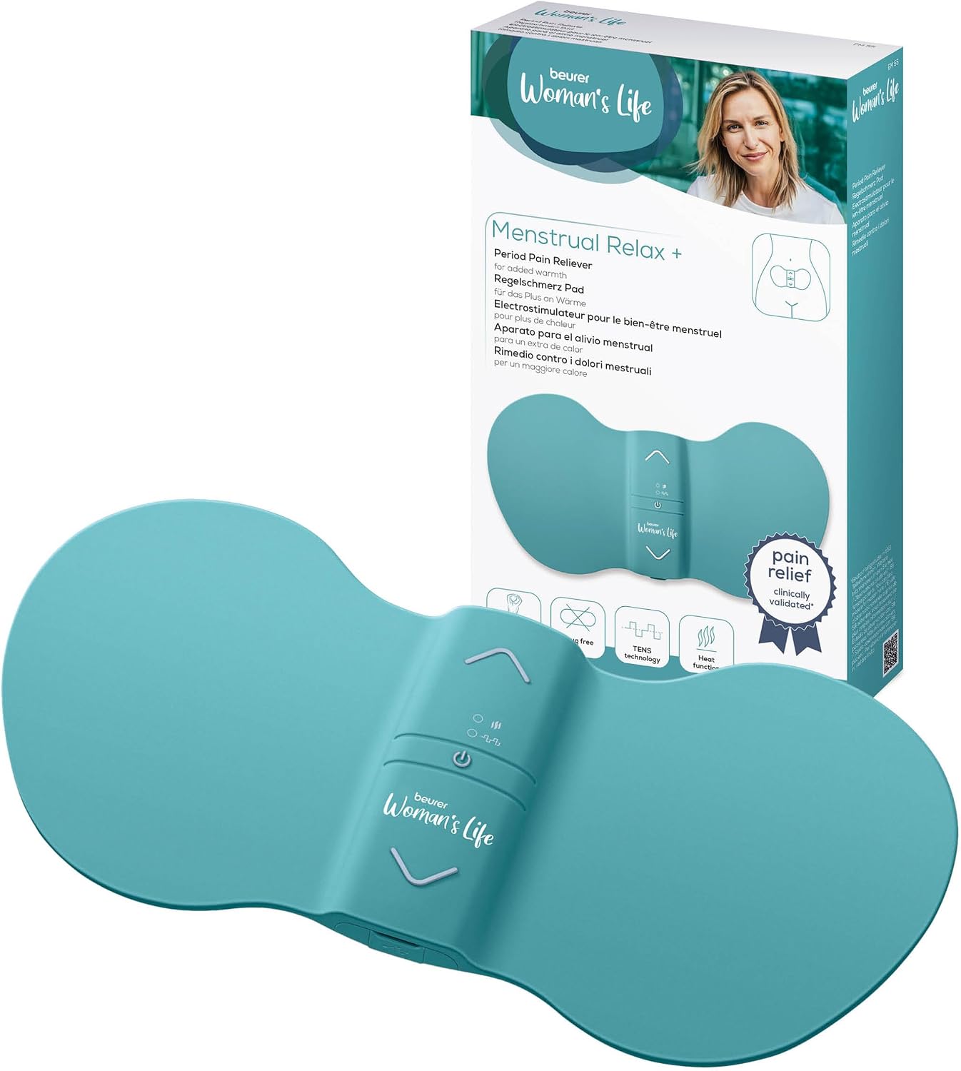 Beurer EM55 Menstrual Relax | TENS & Heat for Natural Menstrual Pain Relief | Larger Heating Surface | Suitable for Endometriosis | Rechargeable Battery | Wear Under Clothes | Medical Device