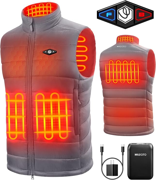 Heated Vest for Men with 9V 16000mAh Battery Pack Charger Lightweight Mens Heated Vest for Cycling(Grey,XL)