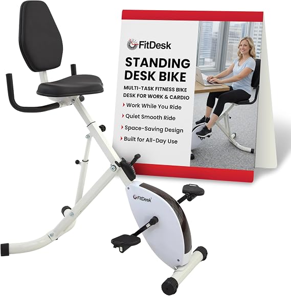 FitDesk Standing Exercise Bike Desk 3.0, Adjustable Height Indoor Cycling Trainer with Laptop Tray, Portable Stationary Fitness Desk for Home Office, Foldable Exercise Workstation, Supports 300 lbs