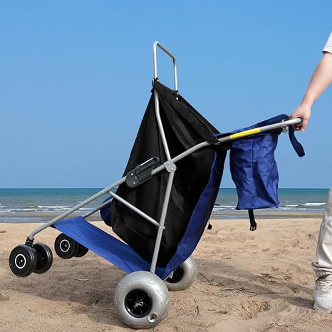 Beach Cart with Big Wheels for Sand, Collapsible Folding Buggy with 10'' Balloon Wheels