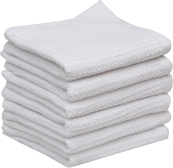LITO Linen and Towel Premium Cotton Classic Waffle Weave Kitchen Dish Cloths, 12 x 12 Inch Ultra Absorbent and Lint-Free Dish Cloth for Kitchen, Fast Drying Dishcloths for Washing Dishes, 6 Pack White