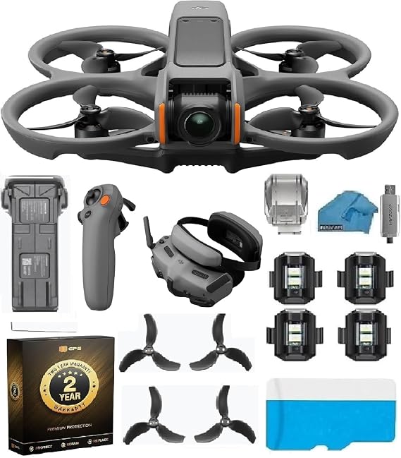 DJI Avata 2 Flymore Combo 1 Battery FPV Drone | 4K 1-Battery Bundle | Immersive Camera Drone with Goggles 3 & RC Motion 3, 128GB MicroSD & Safety Strobe Lights