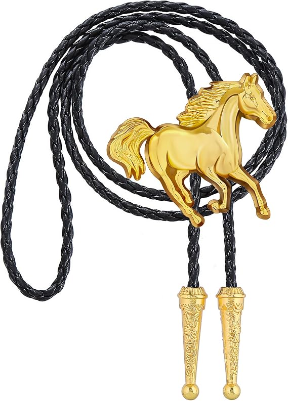 GelConnie Bolo Ties for Men Women Western Cowboy Tie Mens Western Necklace Leather Necktie Gold Bolero Tie Cowboy Necklace