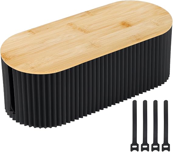 Cable Tidy Box, Cord Organised Box with Cable Ties, Black