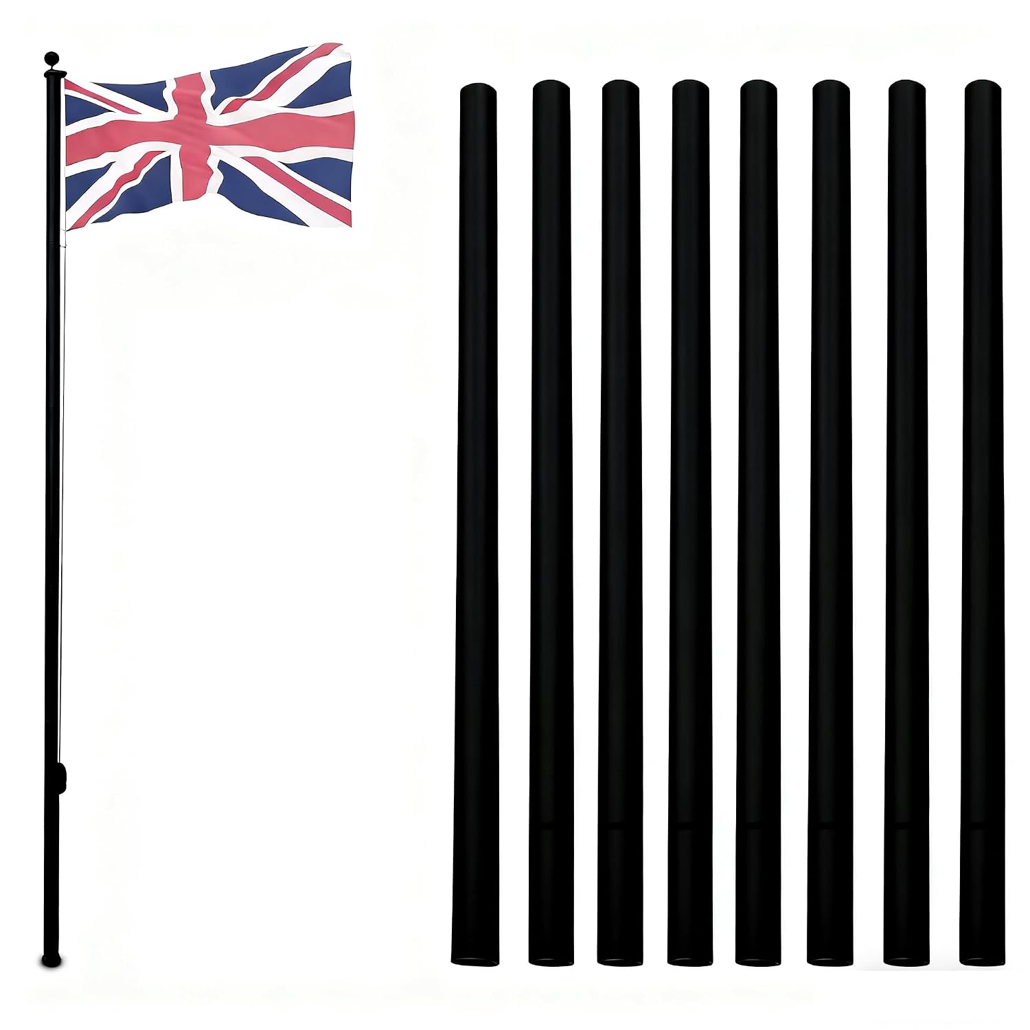 25FT Sectional Flagpole Kit with UK Flag, Heavy Duty Adjustable Aluminium Alloy Outdoor Flag Pole for Residential Garden Yard