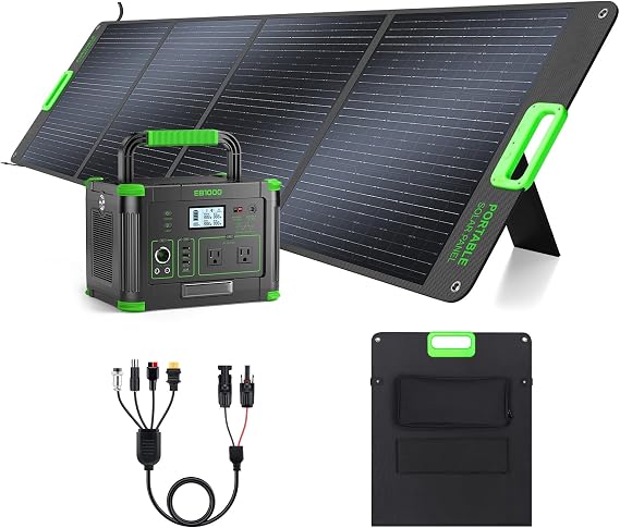 1000W Portable Power Station with 200W Solar Panel (Ship Separately) | 120V Pure Sine Wave AC Outlets, 60W USB-C PD Fast Charging, 10 Ports for RV Trip,Camping,Home Emergency