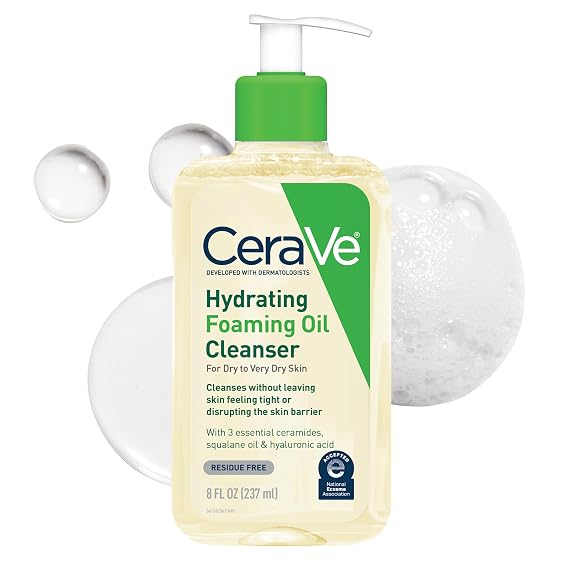 CeraVe Hydrating Foaming Oil Facial Cleanser with Hyaluronic Acid, 8oz | Squalane Face & Body Wash with Double-Cleansing Efficacy Removes Makeup without Residue, For Dry To Very Dry Skin