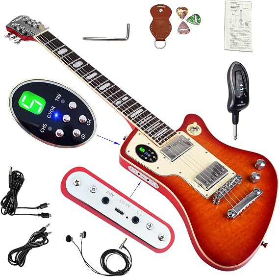 Wireless Smart Electric Lp Small 35" Guitar Travel for Kids Rock Band Beginner Portable Gitare Ultra Light and Red Alder Wood Solid Body Archtop Guitar Heavy Metal Quiet Warlock Sg Gitare