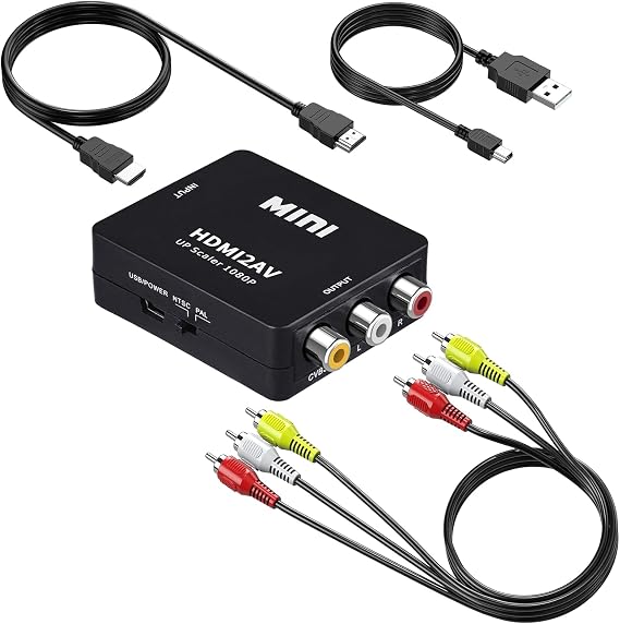 Wonlyus HDMI to RCA Converter with RCA and HD Cable, 1080P HDMI to AV 3RCA CVBs Composite Video Audio Adapter Supports PAL/NTSC for TV Stick, Apple TV, PC, Laptop, Xbox, DVD