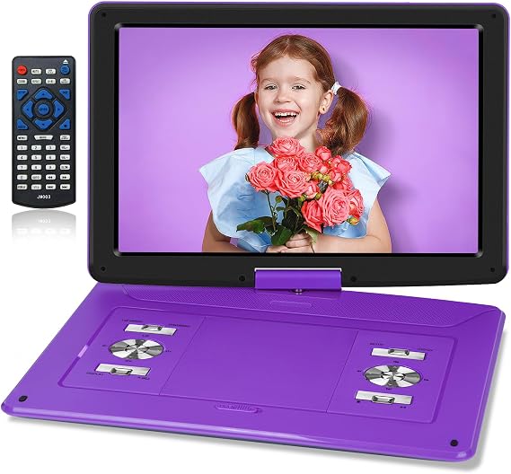 17.5" Portable DVD Player with 15.6" Large HD Screen, 6 Hours Rechargeable Battery, Support USB/SD Card/Sync TV, Multiple Disc Formats, DVD Player Portable with Car Charger, Purple