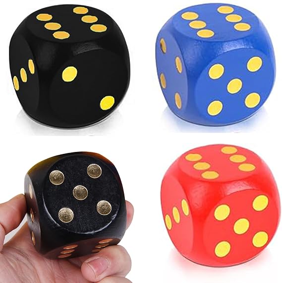 Large Giant Wooden Dice for Children - Round Edge Safe 3-Piece Set (Red, Blue, Black) for Board Games, Math Learning & Funny Games