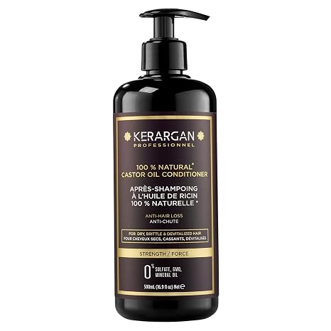 Kerargan - Anti-Haarausfall Conditioner mit Rizinusöl - Entwirrend & Nährend für Trockenes und Brüchiges Haar - Angereichert mit Keratin und Arganöl - Ohne Sulfate GVO Mineralöl - 500ml