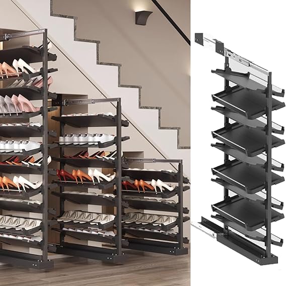 Pull-Out Shoe Rack Organizer for Closet Shoe Cabinet,Adjustable Height Retractable Metal Stackable Shoe Rack, Vertical Shelf Organizer for Small Bedroom Closet, Space Saving Storage, Black(85cm,9 Tier