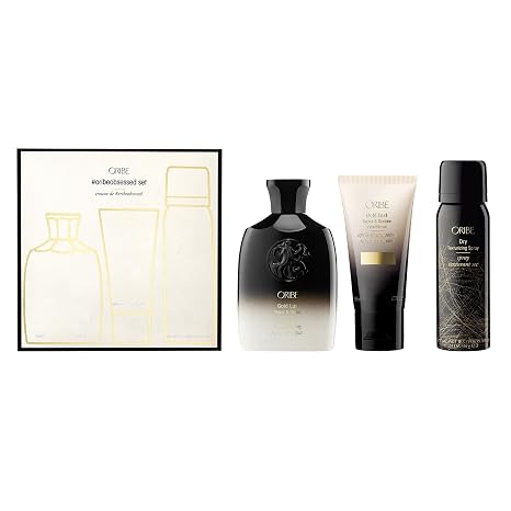 Oribe Obsessed Set - Gold Lust Shampoo, Conditioner & Dry Texturizing Spray | 3-Piece Travel Set - Gold Lust Shampoo & Conditioner Repair Dry, Damaged Hair - Dry Texturizing Spray Adds Volume & Texture