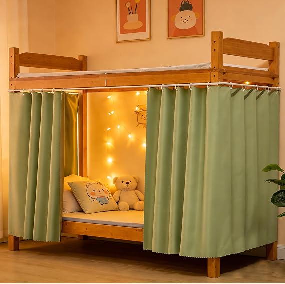 Dorm Home Bunk Nets Bed Curtains Cloth Canopy Blackout Students Curtain Shading Breathable Dustproof Single Sleeper, E-light Green(thick), 2 panels (45.3*78.7IN), 540-10