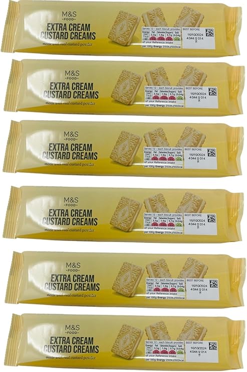 Premier Life M&S Extra Cream Custard Creams 165g x6 | Crunchy biscuits sandwiched together with an extra thick layer of smooth vanilla flavoured cream