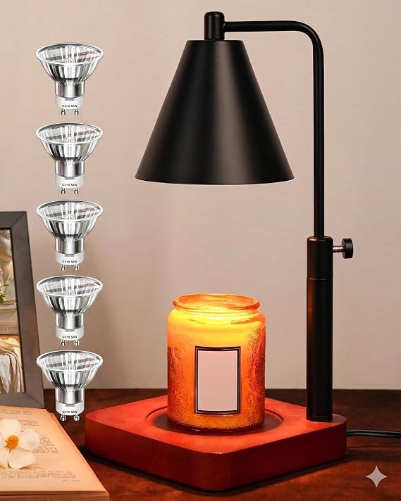 Modern Candle Warmer Lamp with Timer, Black Candle Lamp Warmer for Jar Candles, Mothers Day Birthday Gifts for Women, Dad, Men, Adjustable Metal Candle Lamp Dimmable, Vintage Home Decor, 5*35Watt Bulb