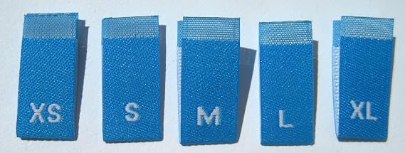 250 pcs Woven Clothing Garment Apparel Sewing Labels Size Tags Blue - XS S M L XL (50pcs Each)