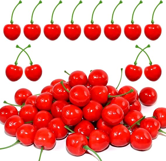 50Pcs Artificial Cherries, Red